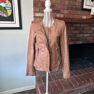 SAM. NYC Women’s Leather Moto Jacket in Tan Brown Sz L